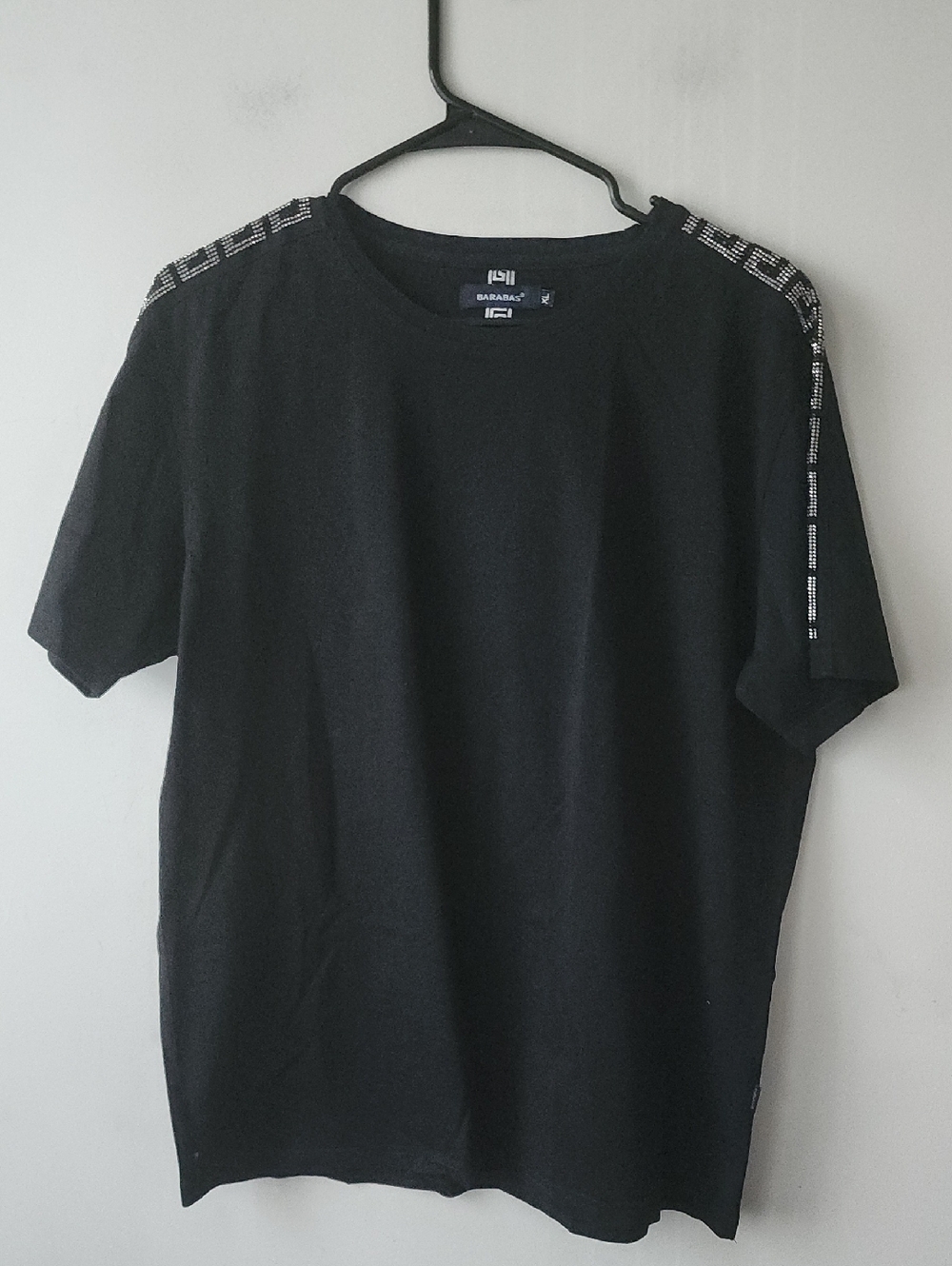 Black Short-Sleeve Tee with Silver Shoulder Detail